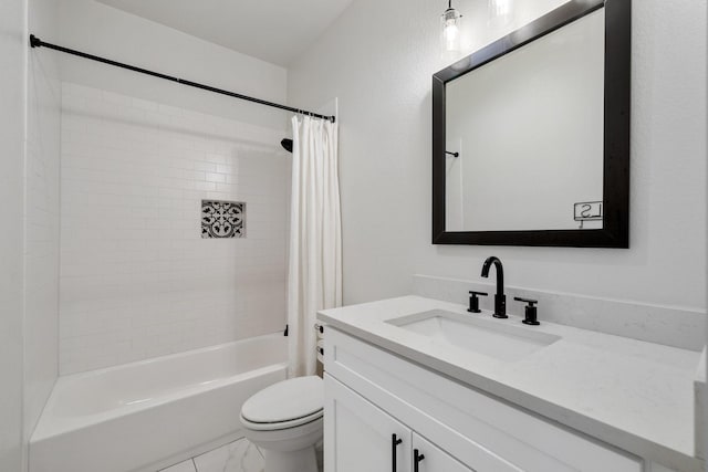 full bathroom featuring vanity, toilet, and shower / tub combo