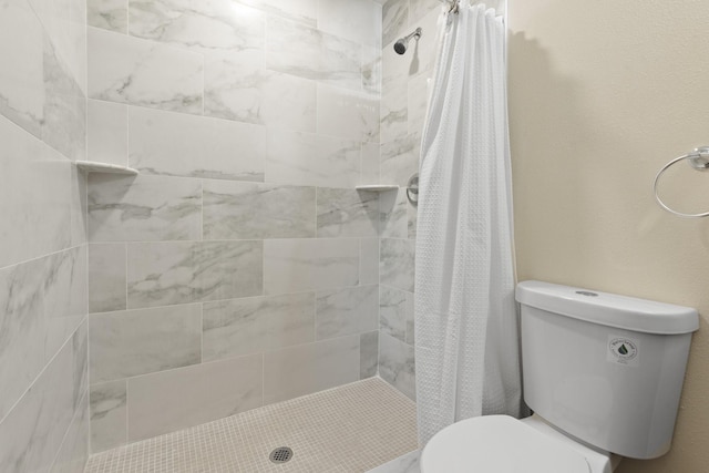 bathroom featuring toilet and a shower with shower curtain