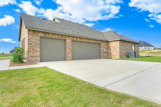 412 Collum, Azle, TX 76020 - view of home's exterior with driveway, roof with shingles, a garage, central air condition unit, and brick siding