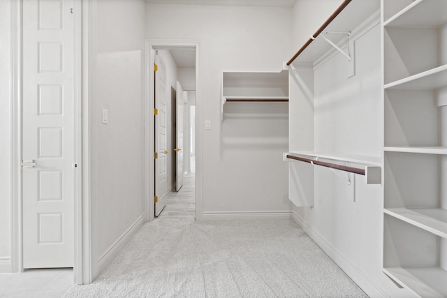 spacious closet featuring light carpet