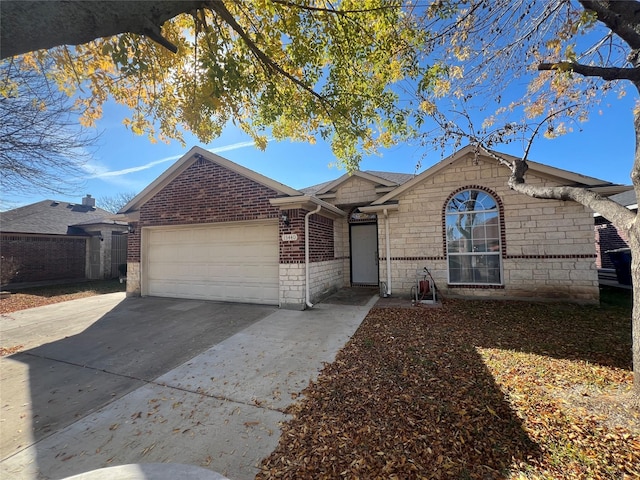 single story home with a garage