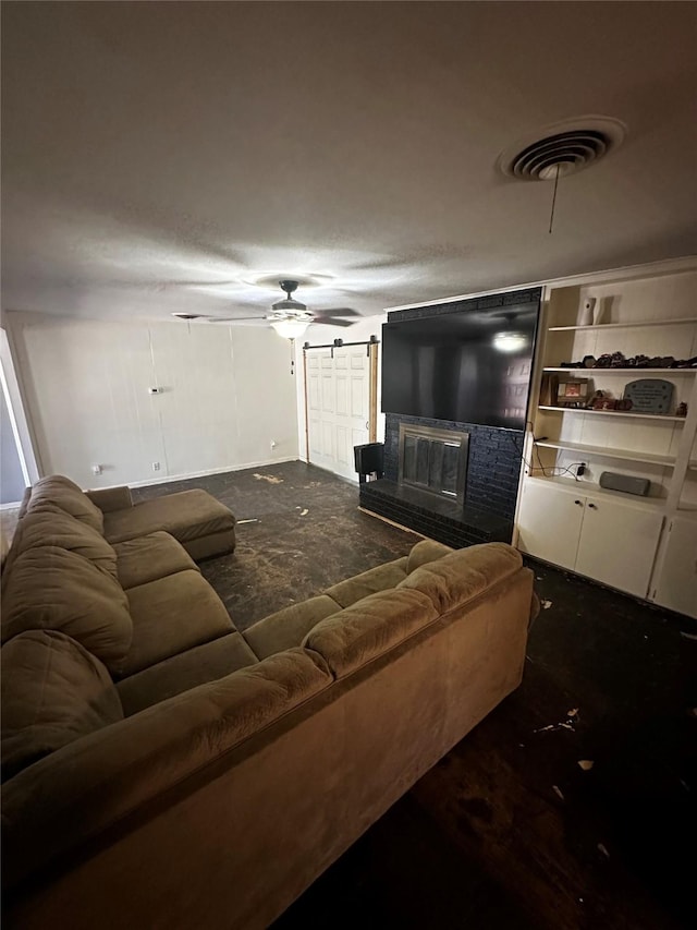 living room with ceiling fan