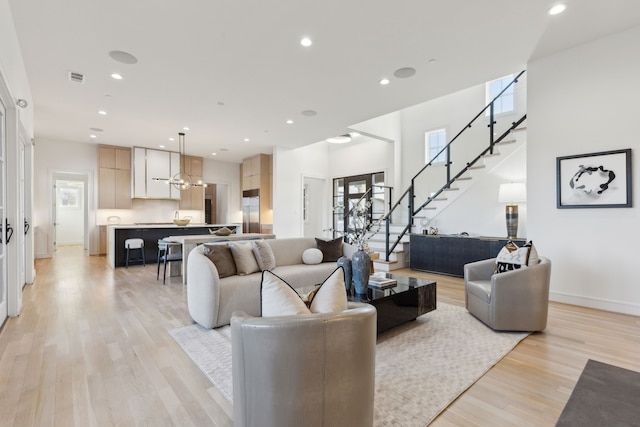 living room with light wood-type flooring