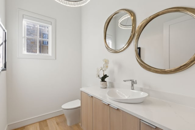 bathroom featuring hardwood / wood-style floors, vanity, and toilet