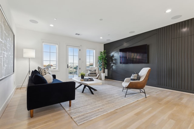 living room featuring light wood-type flooring