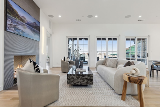 living room featuring light wood-type flooring