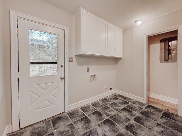 clothes washing area with cabinets, washer hookup, and hookup for an electric dryer