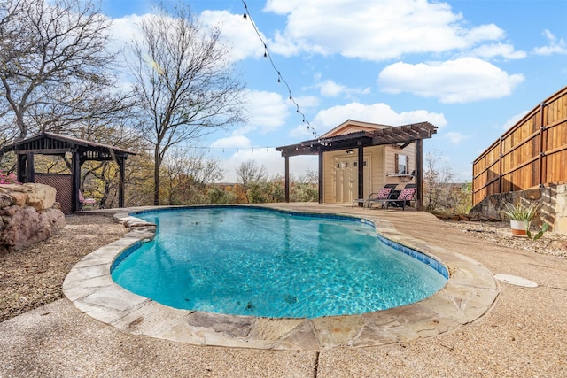 view of swimming pool featuring a gazebo