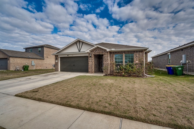 view of front of house featuring a garage and a front lawn