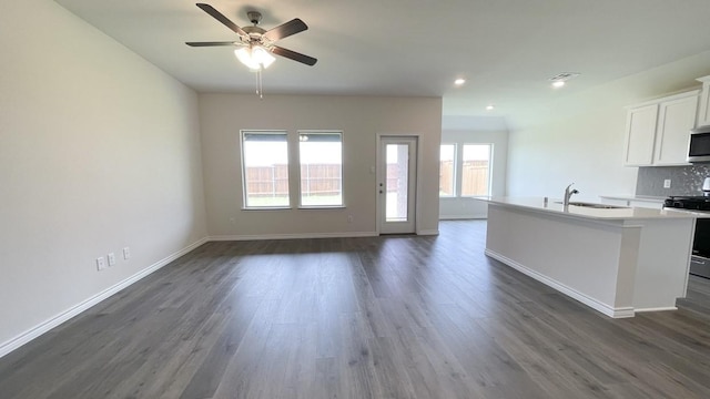 4224 Lucy Ln, Sherman, TX 75090 - kitchen with appliances with stainless steel finishes, a sink, dark wood-style floors, white cabinets, and recessed lighting
