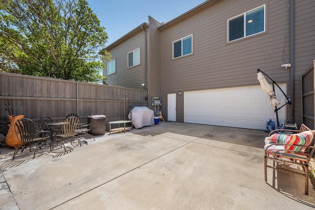 exterior space featuring a garage