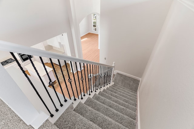 stairs featuring carpet