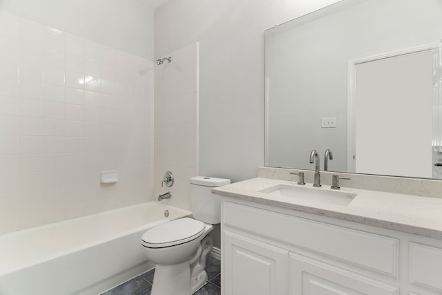 full bathroom with toilet, tile patterned flooring, tub / shower combination, and vanity