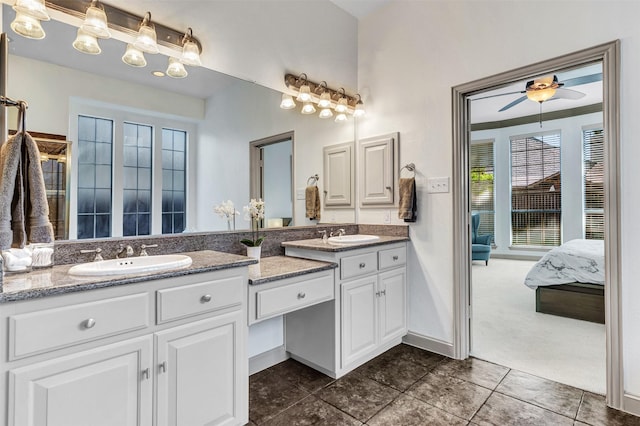 bathroom with vanity, tile patterned floors, and ceiling fan