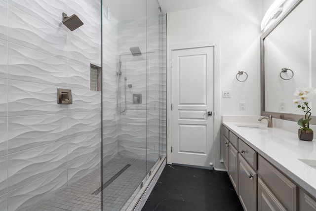 bathroom featuring vanity and walk in shower