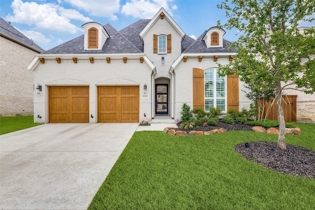 view of front facade featuring a front yard and a garage