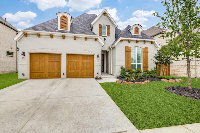 view of front of house featuring a front yard and a garage