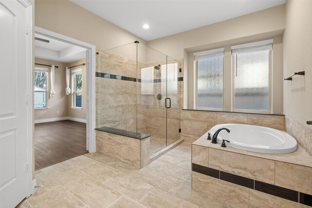 bathroom with plus walk in shower