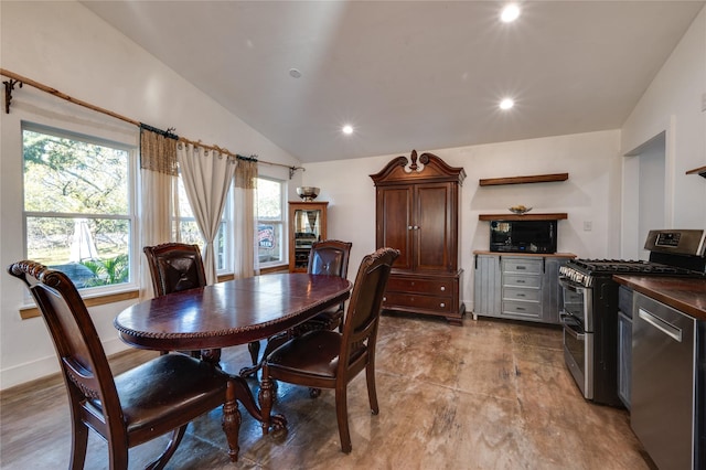 dining area with vaulted ceiling and a wealth of natural light