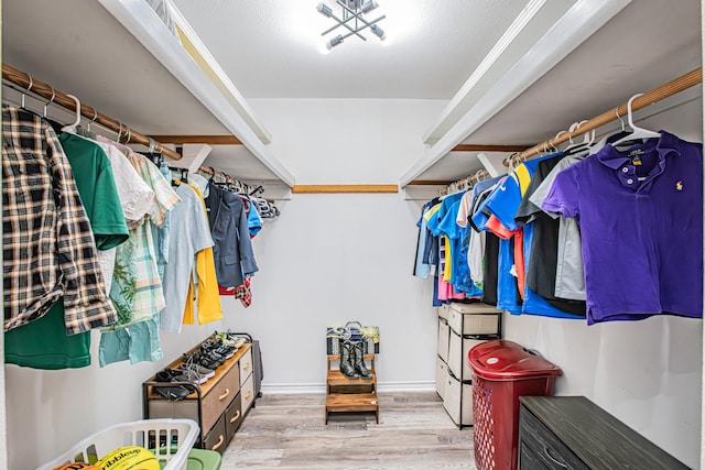 walk in closet with light wood-type flooring