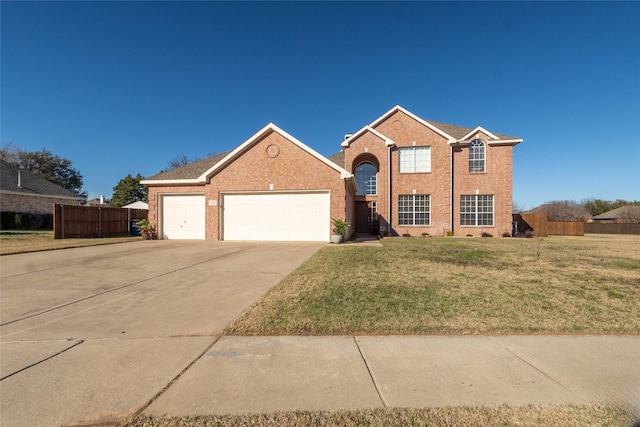 view of front facade featuring a front lawn and a garage