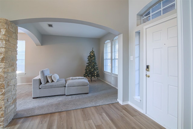 entrance foyer featuring light hardwood / wood-style floors and a wealth of natural light