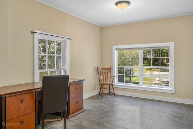 office area featuring ornamental molding