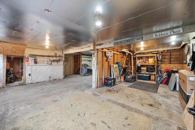 basement with wood walls