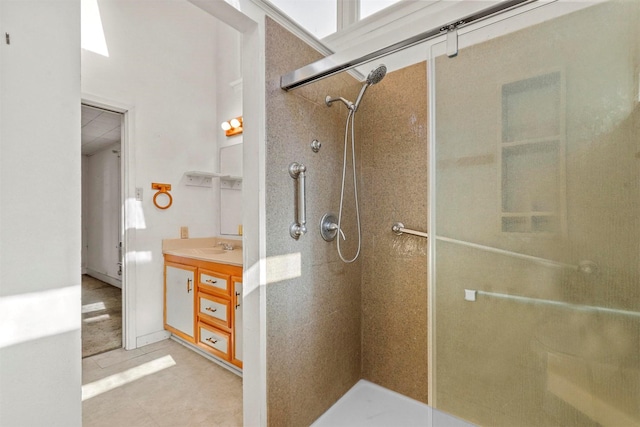 bathroom featuring vanity and walk in shower