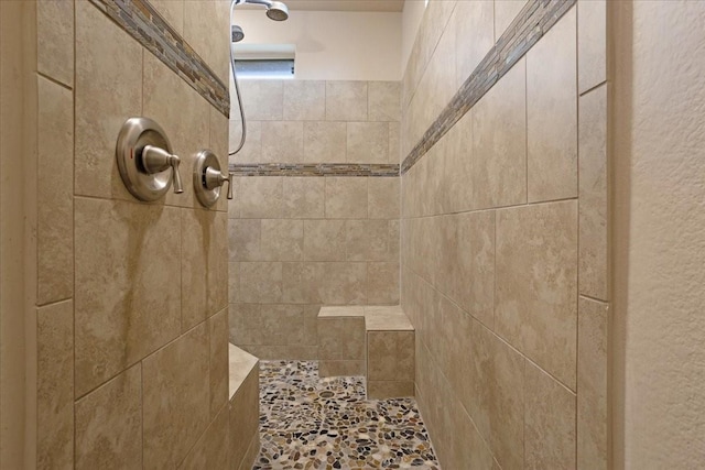 interior details featuring a tile shower