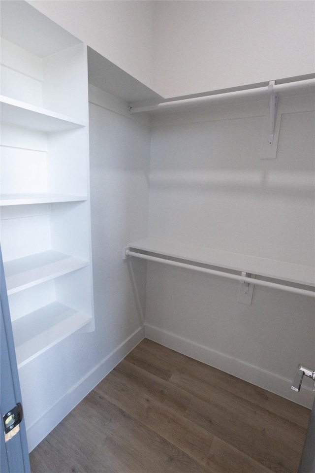 spacious closet with dark wood-type flooring