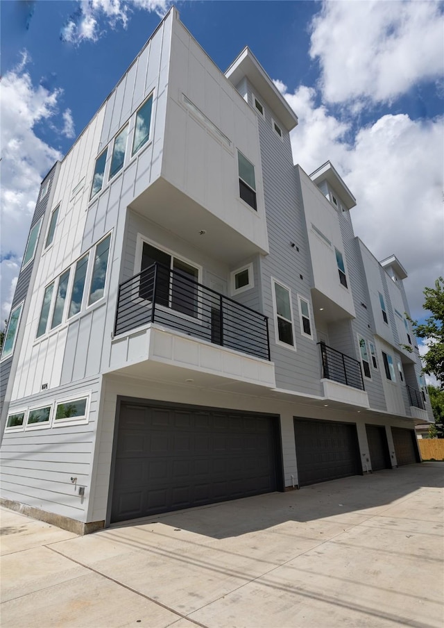 view of building exterior featuring a garage