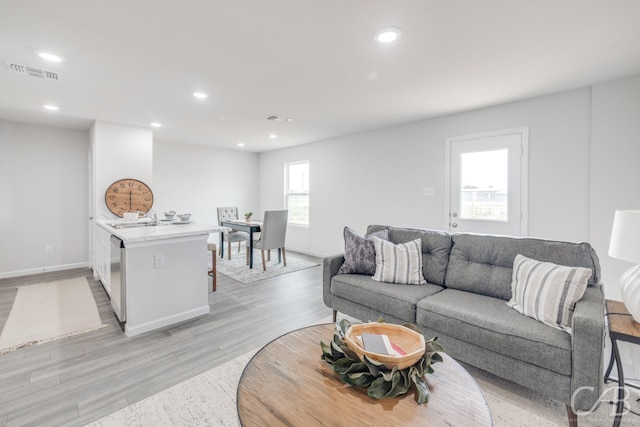 living room with light hardwood / wood-style floors