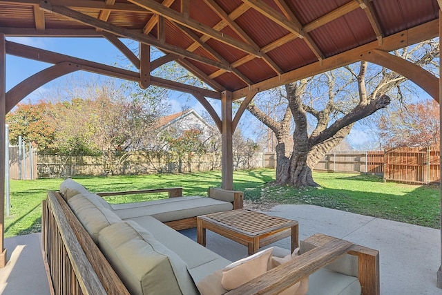 view of patio / terrace featuring a gazebo and an outdoor hangout area