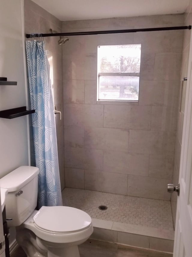 bathroom featuring toilet and a shower with curtain