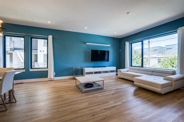 living room with hardwood / wood-style flooring