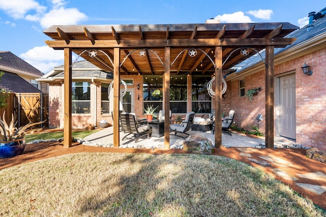 view of patio / terrace with a pergola and an outdoor living space