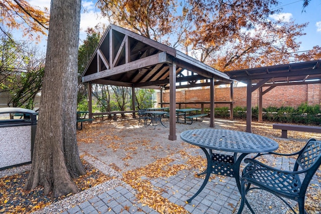 view of patio featuring a gazebo