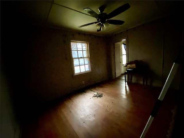 unfurnished room with hardwood / wood-style flooring and ceiling fan