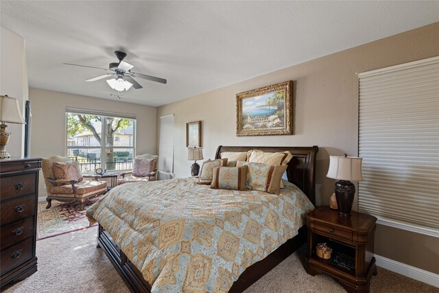 bedroom with carpet flooring and ceiling fan