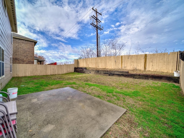 view of yard with a patio and a fenced backyard