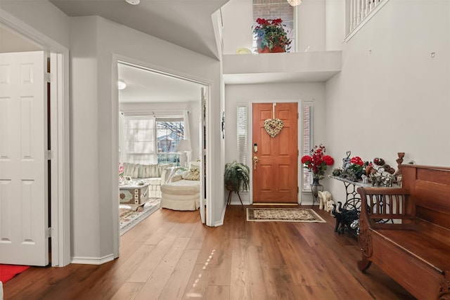 foyer entrance with hardwood / wood-style floors