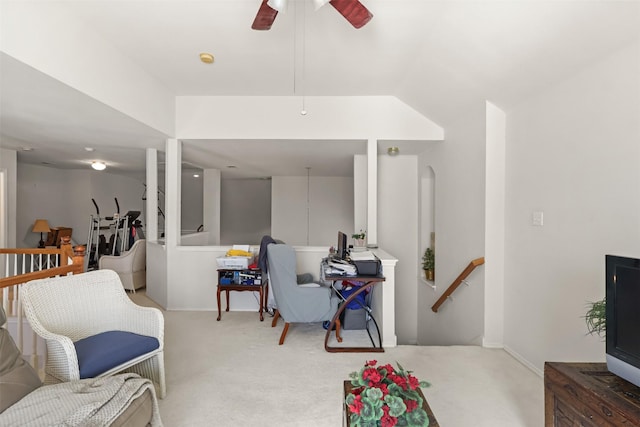 sitting room featuring carpet flooring and ceiling fan