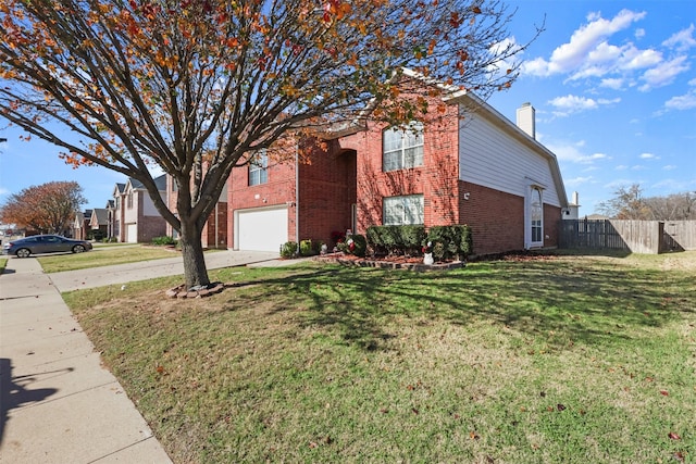 view of home's exterior featuring a garage and a lawn