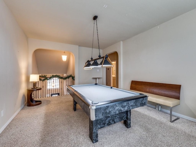 playroom with carpet and billiards