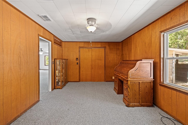 interior space featuring wood walls