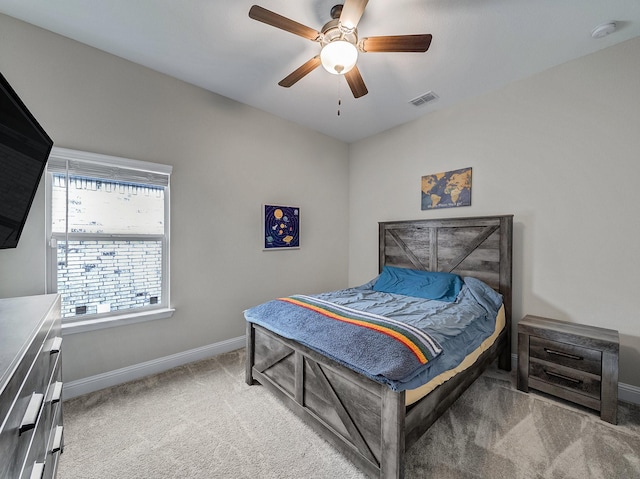 bedroom featuring carpet and ceiling fan