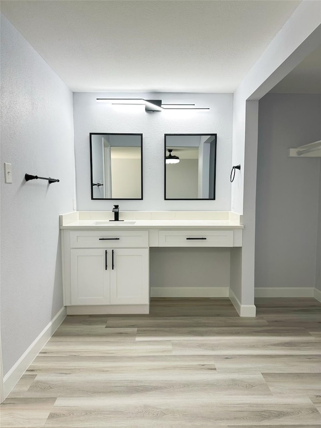 bathroom with vanity and wood-type flooring