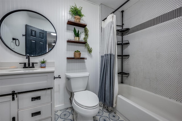 full bathroom featuring vanity, toilet, and shower / tub combo