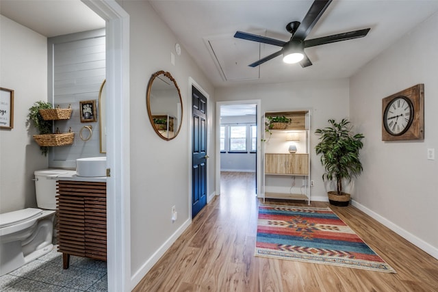 corridor with light hardwood / wood-style flooring